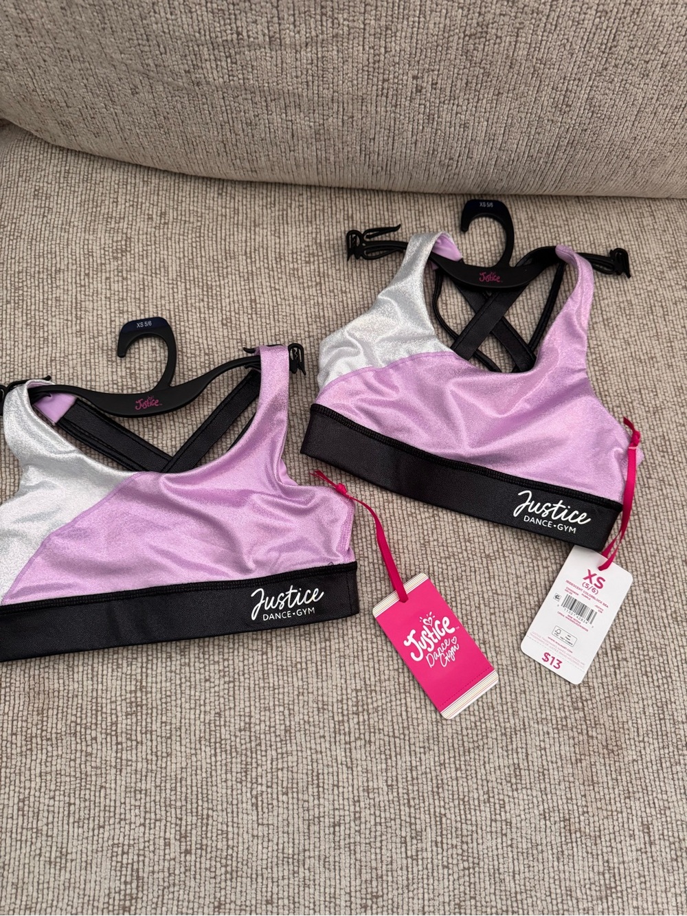 Justice Lavender and Silver Girls' Dance-Gym Sports Bra with Black Band
